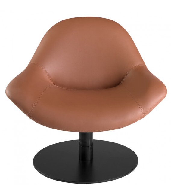 Sillón giratorio cómodo polipiel color marrón pie en metal negro mdmhogar