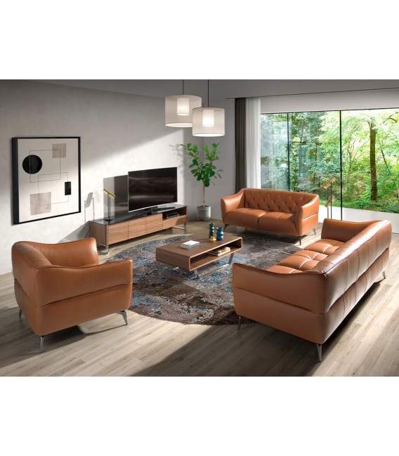 Sofá de 3 plazas grande comodo diseño moderno piel marrón mdmhogar