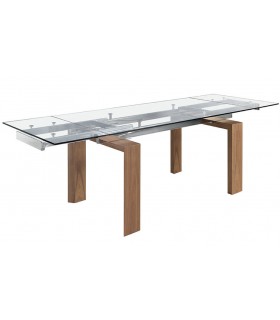 Mesa de comedor rectangular extensible madera y cristal mdmhogar