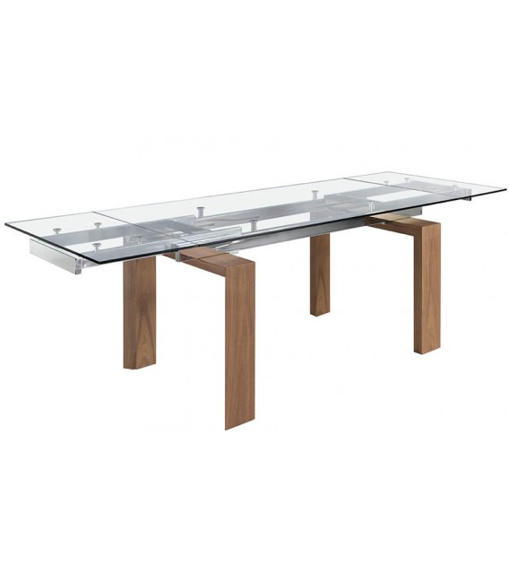 Mesa de comedor rectangular extensible madera y cristal mdmhogar