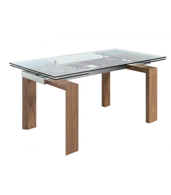Mesa de comedor rectangular extensible madera y cristal mdmhogar