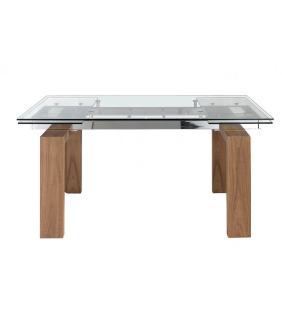 Mesa de comedor rectangular extensible madera y cristal mdmhogar