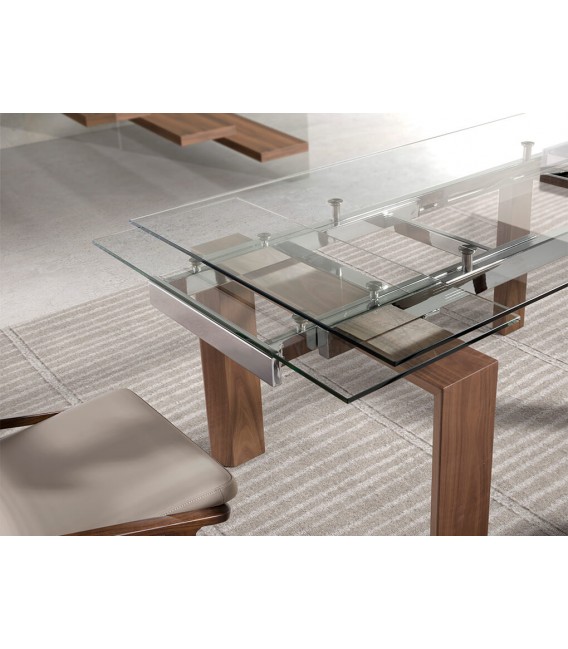 Mesa de comedor rectangular extensible madera y cristal mdmhogar