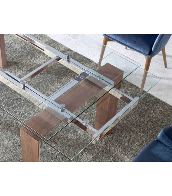 Mesa de comedor rectangular extensible madera y cristal mdmhogar
