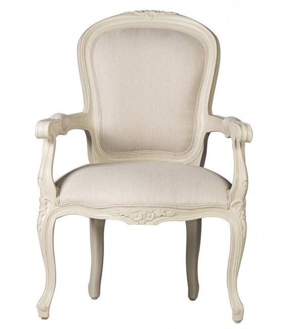 Sillón Luis XVI caoba tallada lacada en blanco tela color blanco mdmhogar