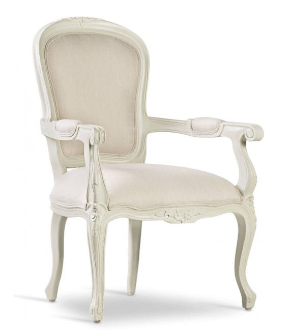 Sillón Luis XVI caoba tallada lacada en blanco tela color blanco mdmhogar
