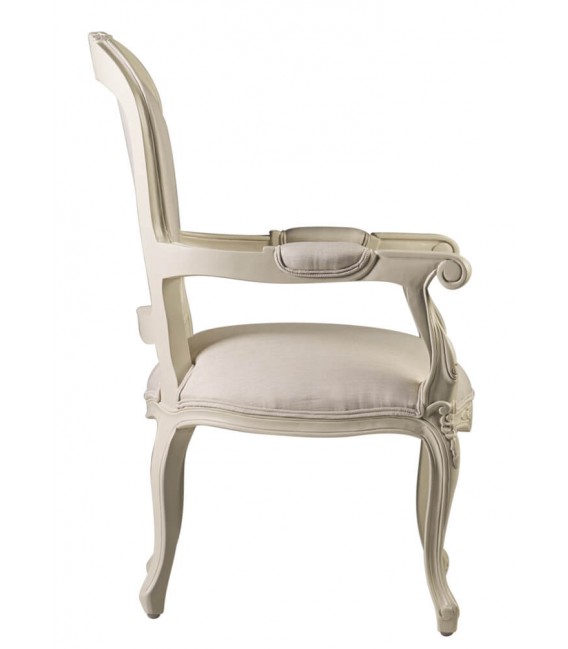 Sillón Luis XVI caoba tallada lacada en blanco tela color blanco mdmhogar