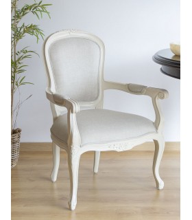 Sillón Luis XVI caoba tallada lacada en blanco tela color blanco mdmhogar