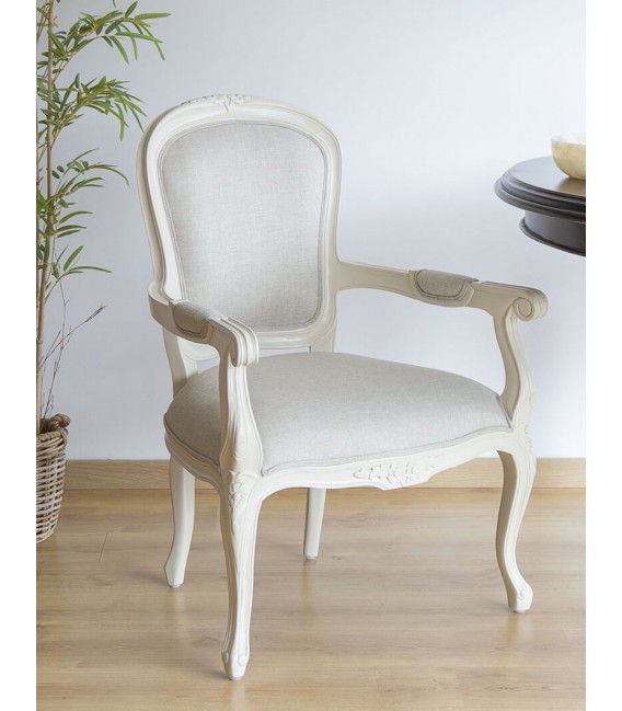 Sillón Luis XVI caoba tallada lacada en blanco tela color blanco mdmhogar