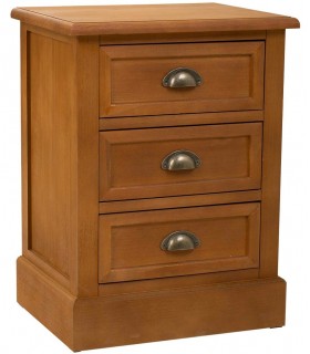 Mesita de noche madera teñida color cerezo con 3 cajones mdmhogar