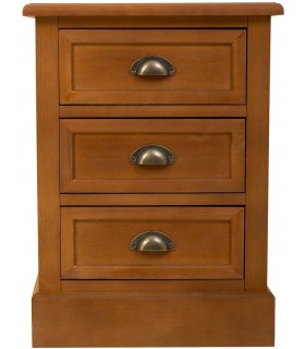 Mesita de noche madera teñida color cerezo con 3 cajones mdmhogar