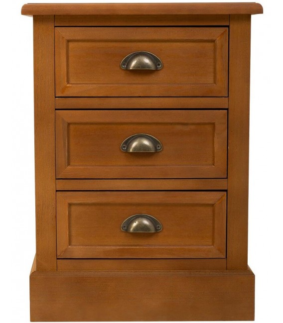 Mesita de noche madera teñida color cerezo con 3 cajones mdmhogar
