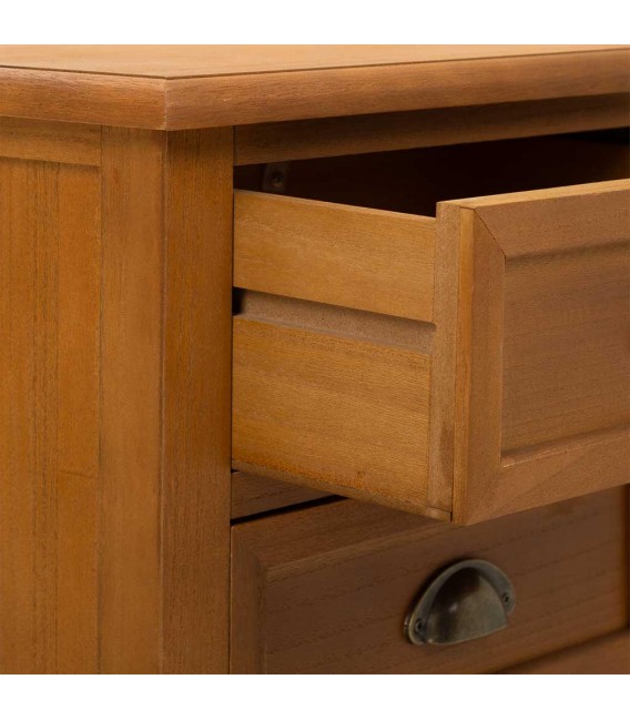 Mesita de noche madera teñida color cerezo con 3 cajones mdmhogar