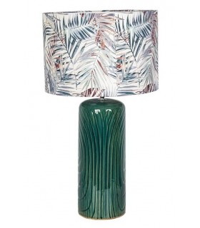 Lámpara de sobremesa base  cerámica verde pantalla estampada a juego mdmhogar