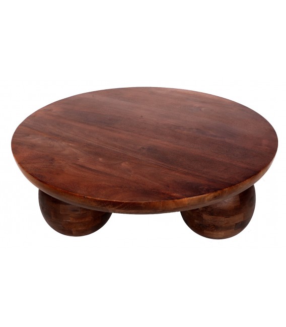 Mesa de centro redonda madera de mango teñida en color caoba mdmhogar