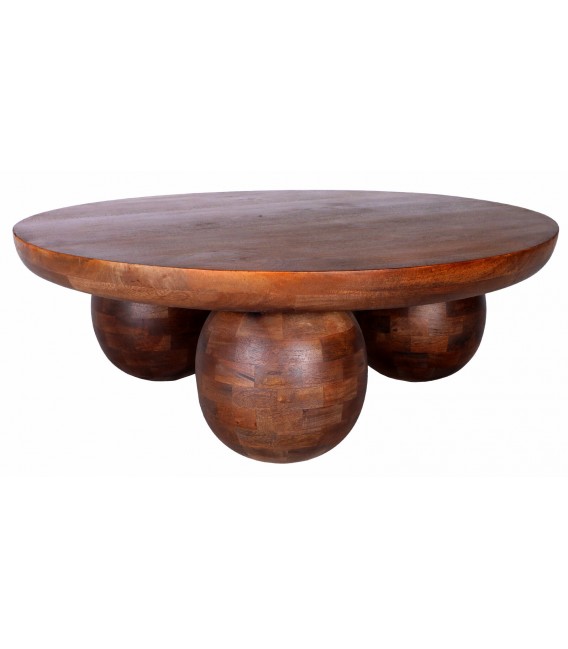 Mesa de centro redonda madera de mango teñida en color caoba mdmhogar