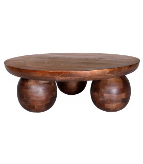 Mesa de centro redonda madera de mango teñida en color caoba mdmhogar