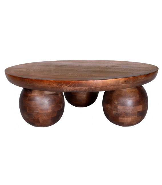 Mesa de centro redonda madera de mango teñida en color caoba mdmhogar