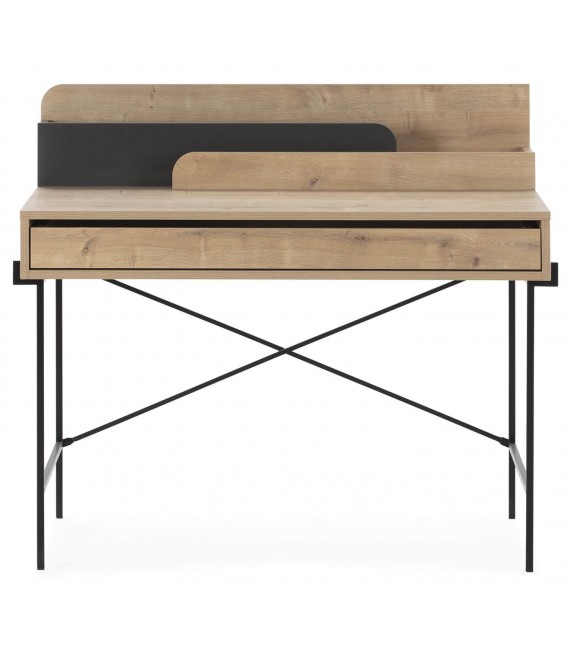 Mesa escritorio melamina imitación roble natural y metal negro mdmhogar