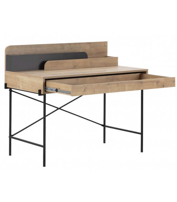 Mesa escritorio melamina imitación roble natural y metal negro mdmhogar