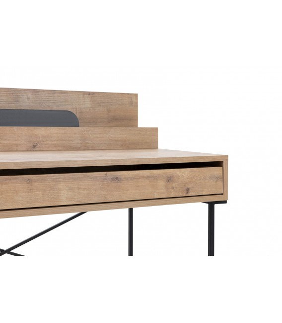 Mesa escritorio melamina imitación roble natural y metal negro mdmhogar