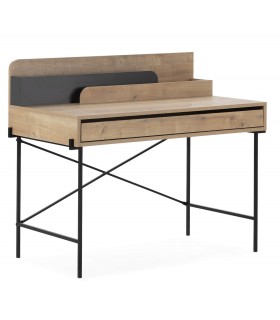 Mesa escritorio melamina imitación roble natural y metal negro mdmhogar