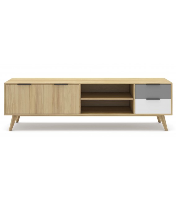 Mueble de Tv grande madera de pino combinado con gris y blanco mdmhogar