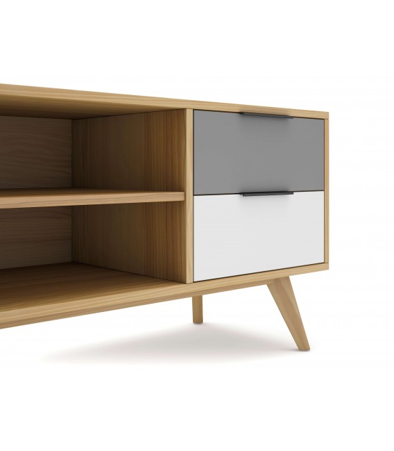 Mueble de Tv grande madera de pino combinado con gris y blanco mdmhogar