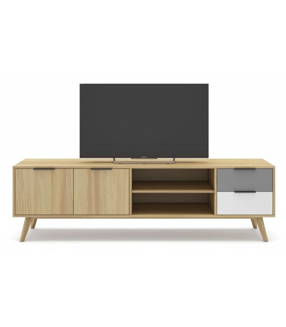 Mueble de Tv grande madera de pino combinado con gris y blanco mdmhogar