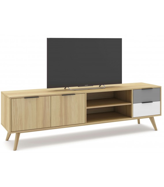 Mueble de Tv grande madera de pino combinado con gris y blanco mdmhogar