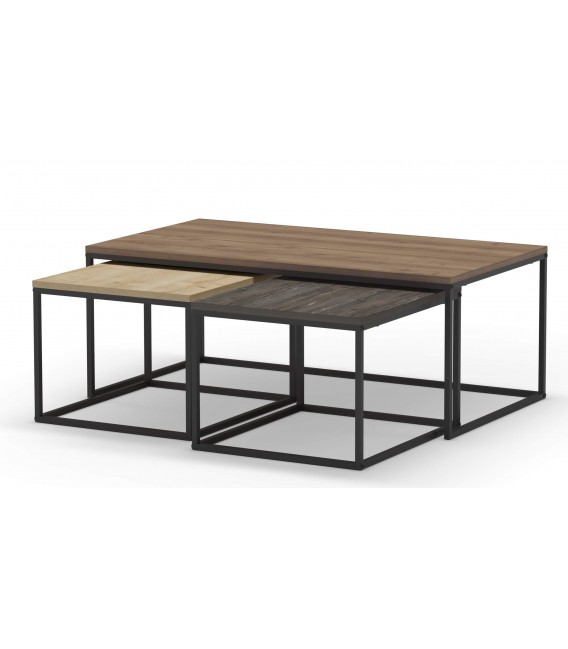 Mesa de centro 1 grande y 2 pequeñas estilo industrial