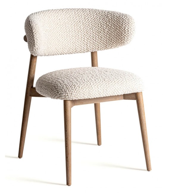 Silla de comedor cómoda madera fresno tela de nudos blanca y marrón mdmhogar