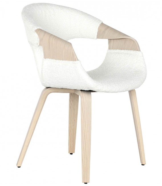 Silla de comedor cómoda fresno natural tela boucle blanca mdmhogar