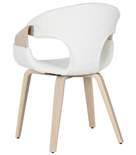 Silla de comedor cómoda fresno natural tela boucle blanca mdmhogar