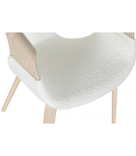 Silla de comedor cómoda fresno natural tela boucle blanca mdmhogar