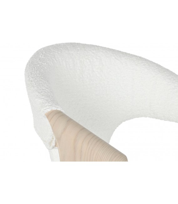 Silla de comedor cómoda fresno natural tela boucle blanca mdmhogar