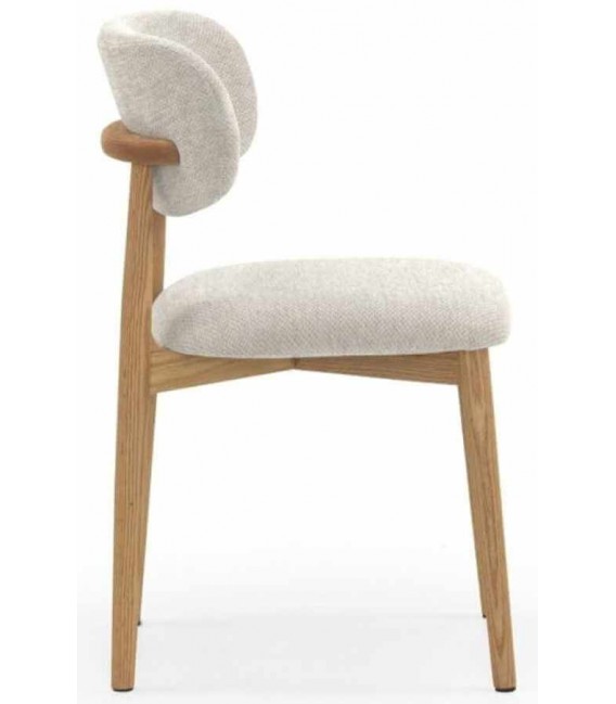 Silla de comedor cómoda madera de roble natural tela chenilla blanca mdmhogar