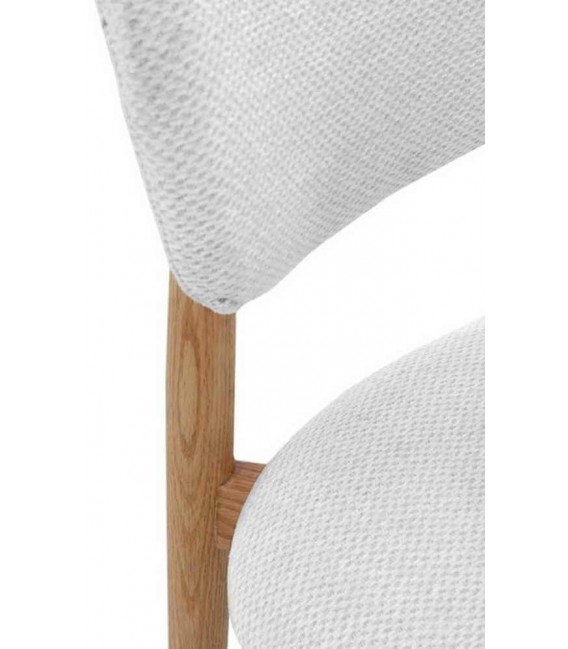 Silla de comedor cómoda madera de roble natural tela chenilla blanca mdmhogar