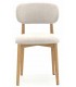 Silla de comedor cómoda madera de roble natural tela chenilla blanca mdmhogar