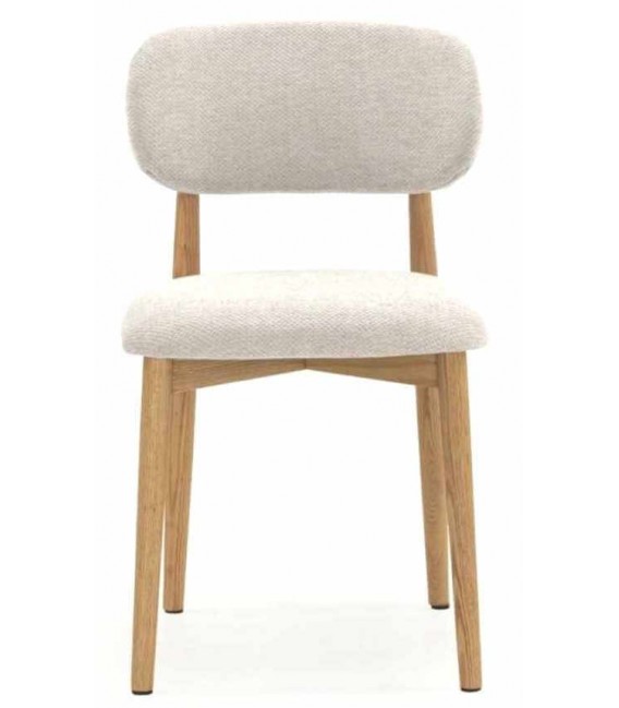 Silla de comedor cómoda madera de roble natural tela chenilla blanca mdmhogar
