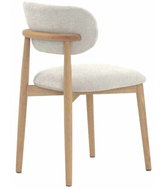 Silla de comedor cómoda madera de roble natural tela chenilla blanca mdmhogar
