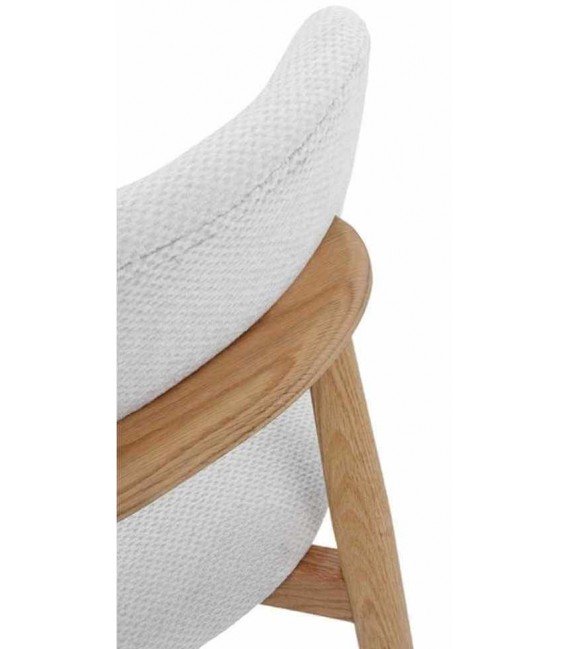 Silla de comedor cómoda madera de roble natural tela chenilla blanca mdmhogar
