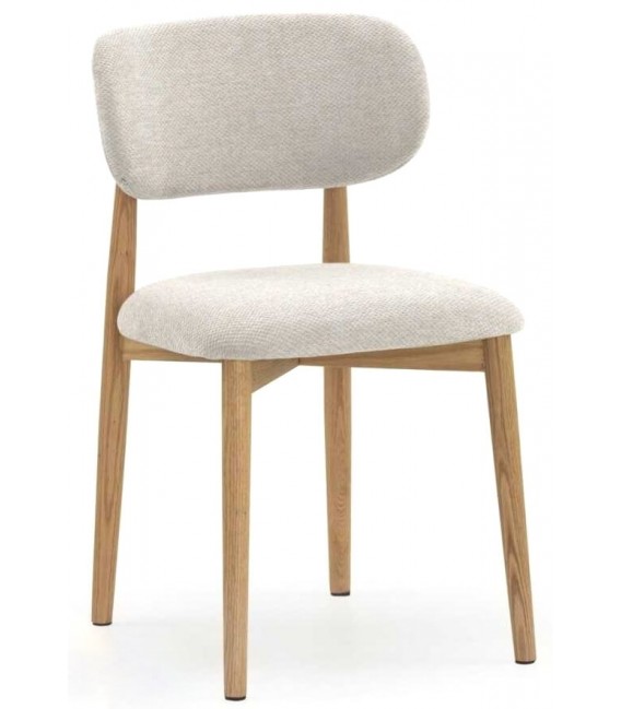 Silla de comedor cómoda madera de roble natural tela chenilla blanca mdmhogar