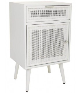 Mesita de noche madera y ratán teñidos en color blanco mdmhogar