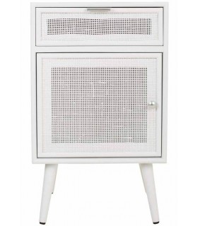 Mesita de noche madera y ratán teñidos en color blanco mdmhogar