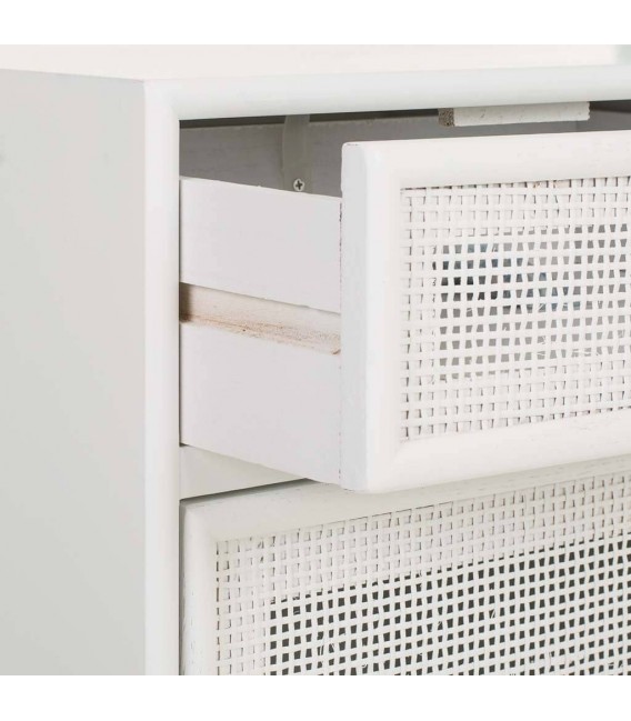 Mesita de noche madera y ratán teñidos en color blanco mdmhogar