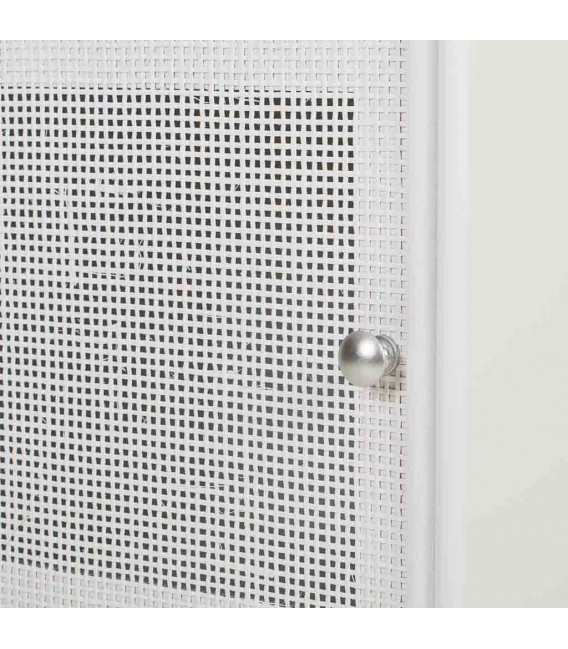 Mesita de noche madera y ratán teñidos en color blanco mdmhogar