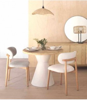 Silla de comedor cómoda roble natural chenilla beige mdmhogar
