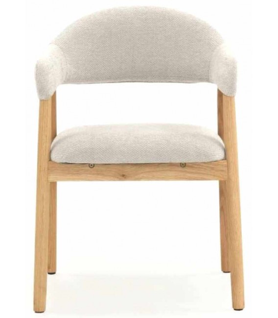 Sillón de comedor cómodo roble natural chenilla blanca mdmhogar