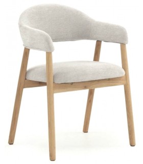 Sillón de comedor cómodo roble natural chenilla blanca mdmhogar